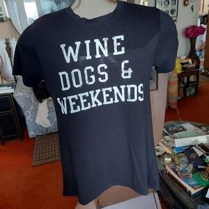 Modern Lux "Wine, Dogs & Weekends" Navy T-shirt (Ladies XS)